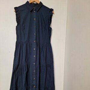 Mexx Sleeveless Button Front Shirt Dress Navy Blue (Size Medium)